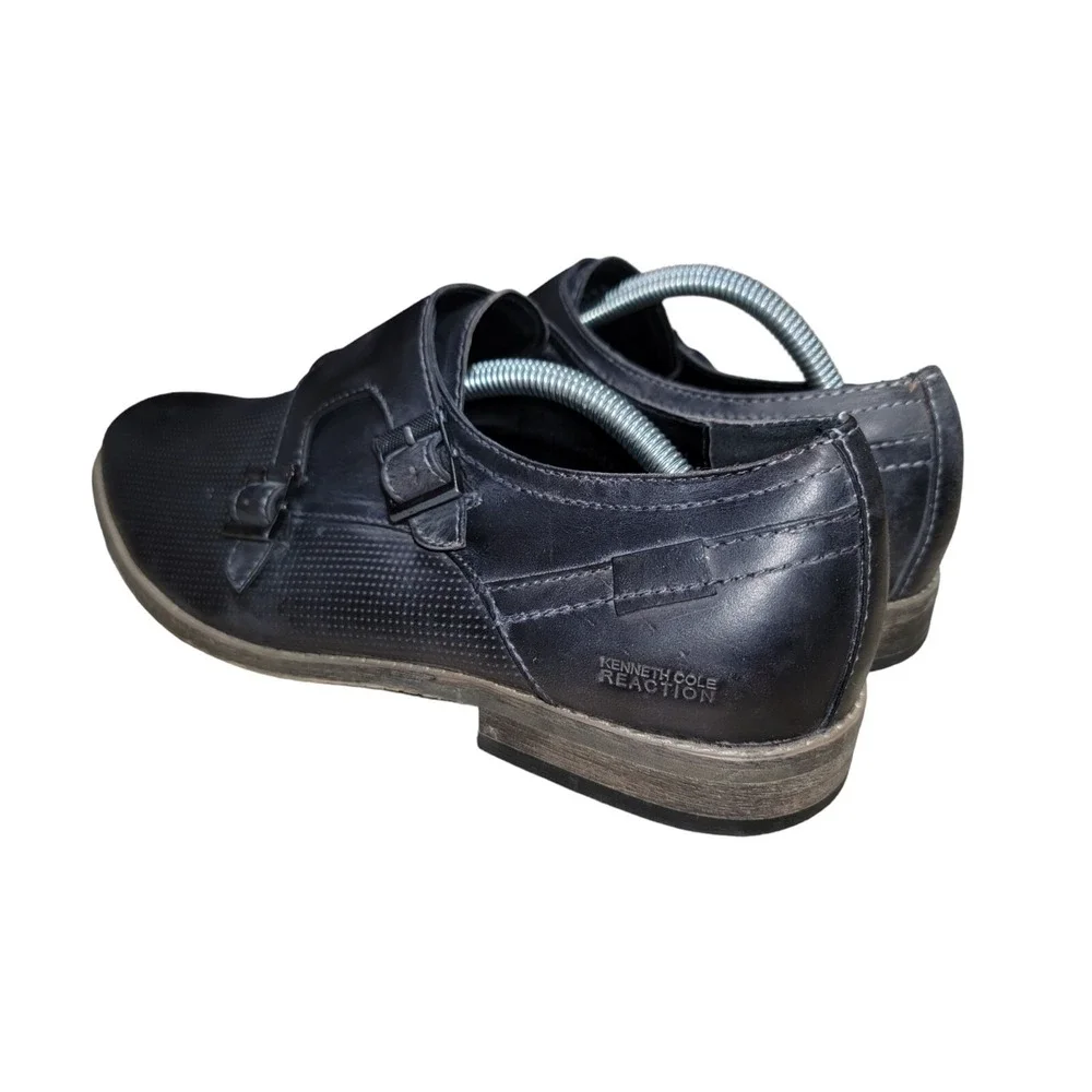 Kenneth Cole Reaction Pin Ball Leather Black‎ Double Monk Strap Shoes Size 10 M